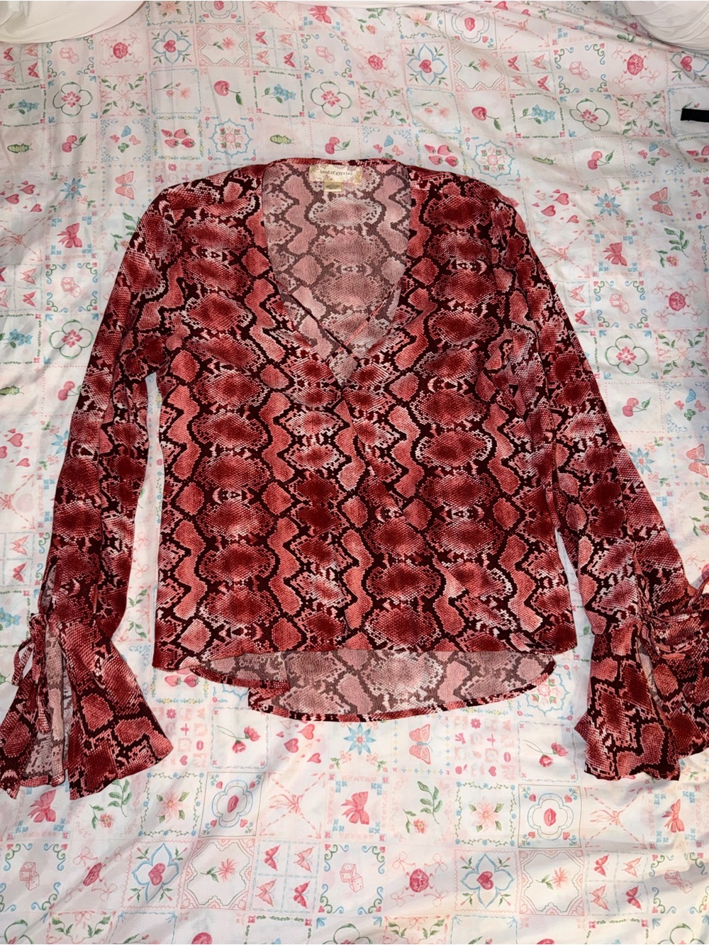 Band of Gypsies Red Snakeskin V-Neck Long Sleeve Blouse
